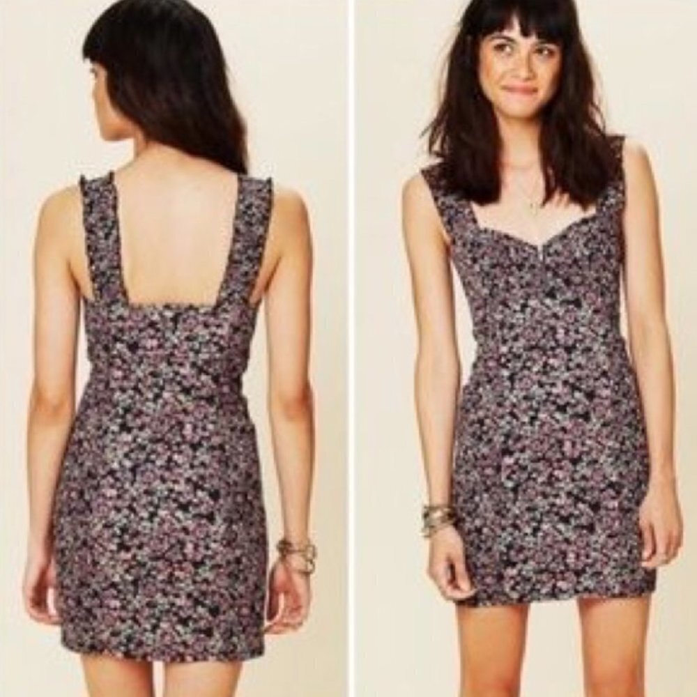 ☀️ FREE PEOPLE INTIMATELY Smocked Black Floral Bodycon Mini Dress Small Boho